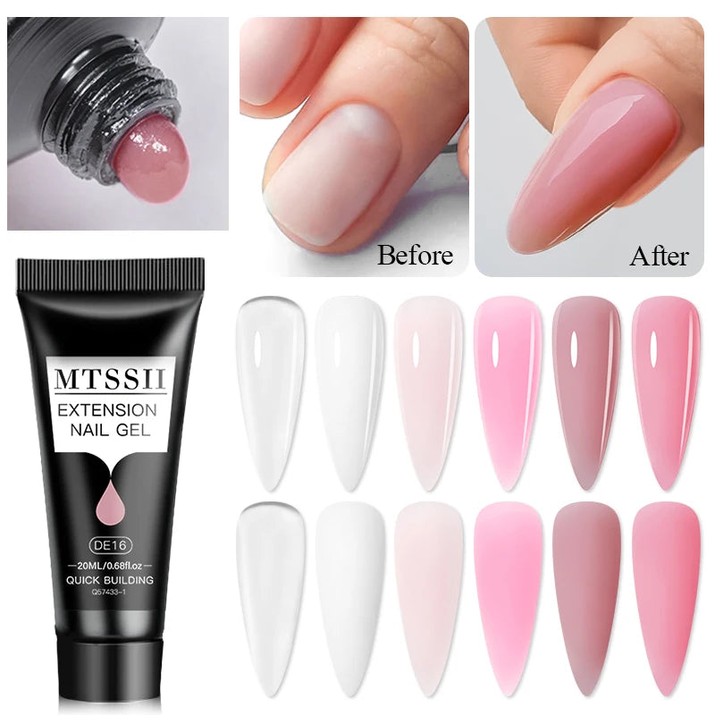 Mtssii 20ml Extension Nail Gel Set Full Manicure Kit Nude Pnk White Quick Extension Nails Building Fingertips Tools Set