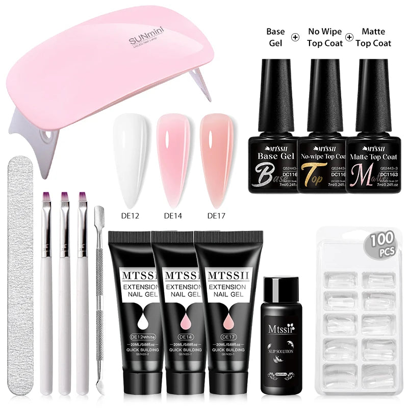 Mtssii 20ml Extension Nail Gel Set Full Manicure Kit Nude Pnk White Quick Extension Nails Building Fingertips Tools Set