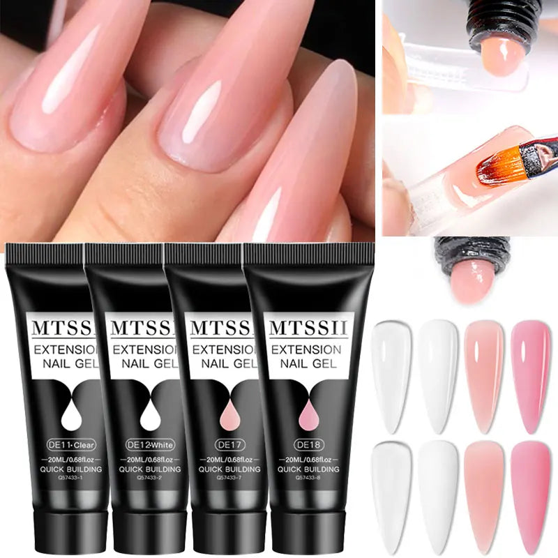 Mtssii 20ml Extension Nail Gel Set Full Manicure Kit Nude Pnk White Quick Extension Nails Building Fingertips Tools Set