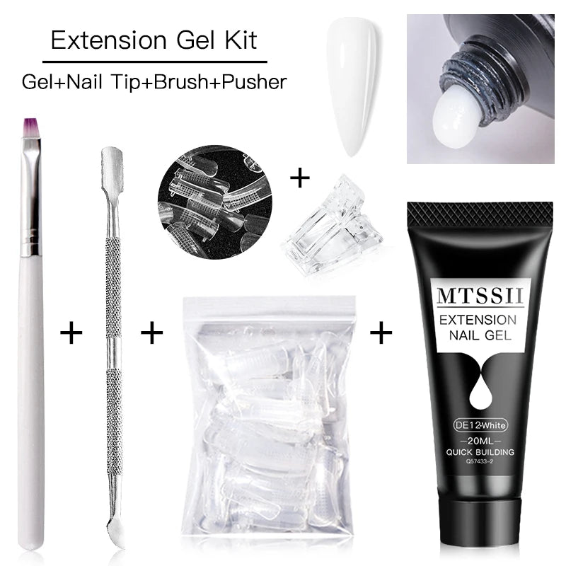 Mtssii 20ml Extension Nail Gel Set Full Manicure Kit Nude Pnk White Quick Extension Nails Building Fingertips Tools Set