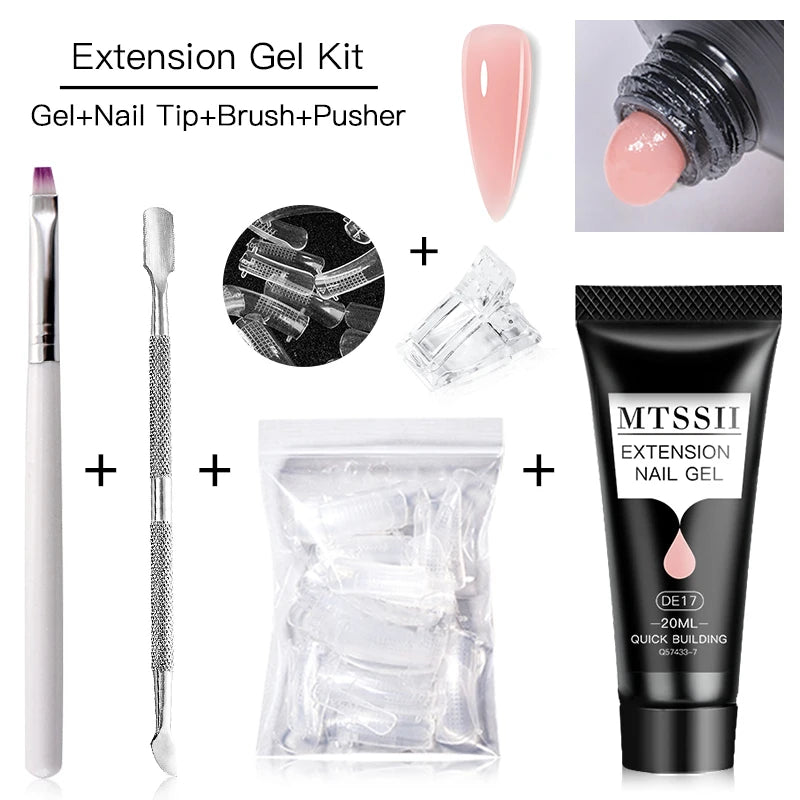 Mtssii 20ml Extension Nail Gel Set Full Manicure Kit Nude Pnk White Quick Extension Nails Building Fingertips Tools Set