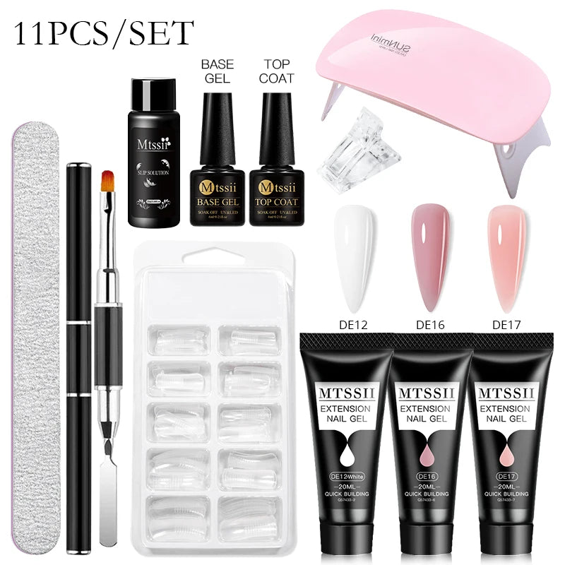 Mtssii 20ml Extension Nail Gel Set Full Manicure Kit Nude Pnk White Quick Extension Nails Building Fingertips Tools Set