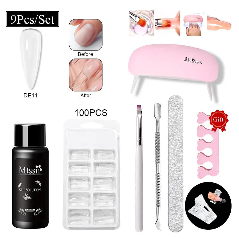 Mtssii 20ml Extension Nail Gel Set Full Manicure Kit Nude Pnk White Quick Extension Nails Building Fingertips Tools Set