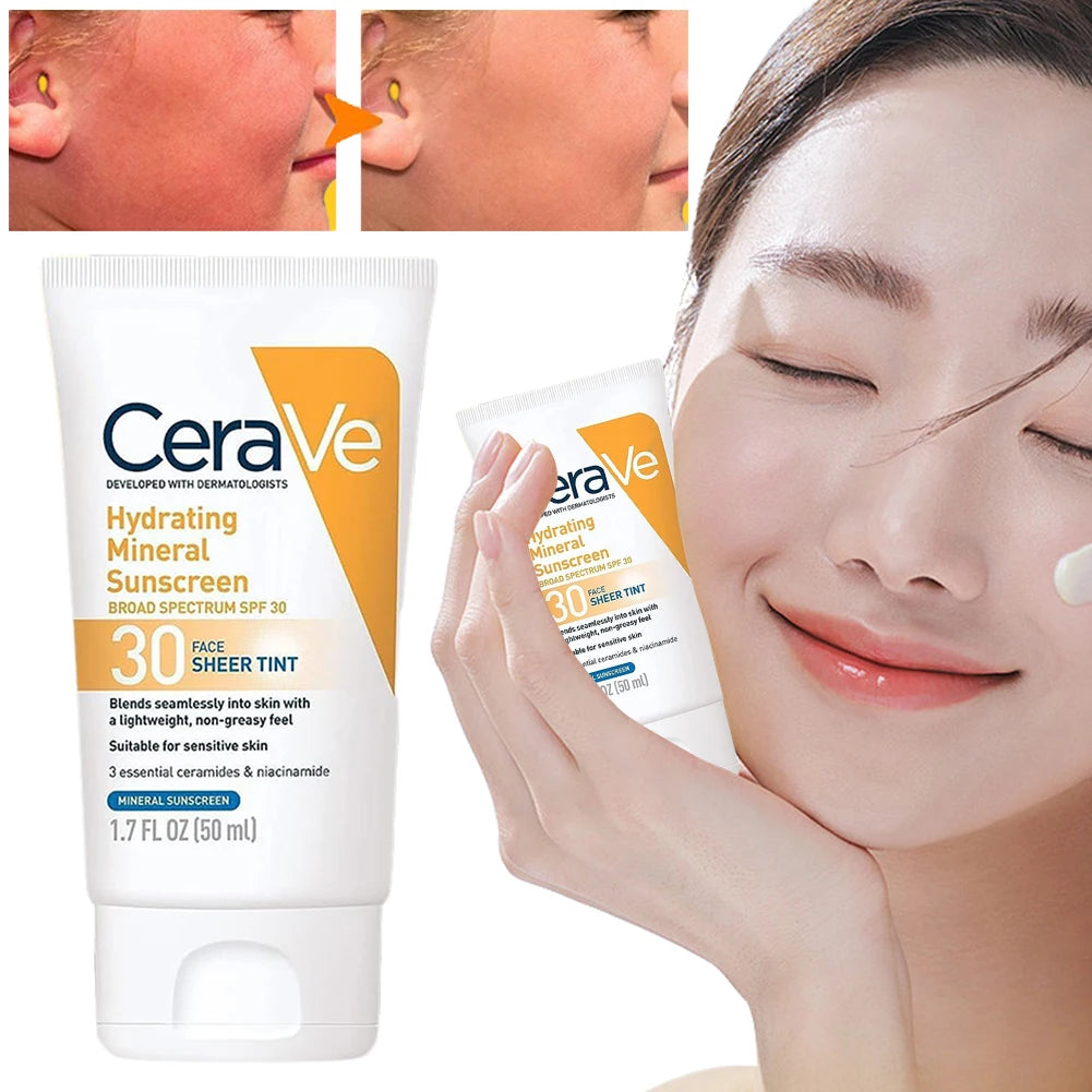 Moisturizing Mineral Sunscreen Face Sheer Tint SPF 3 UV Protection Face Cream 50ML Hydrating Face Sunscreen Oil Control