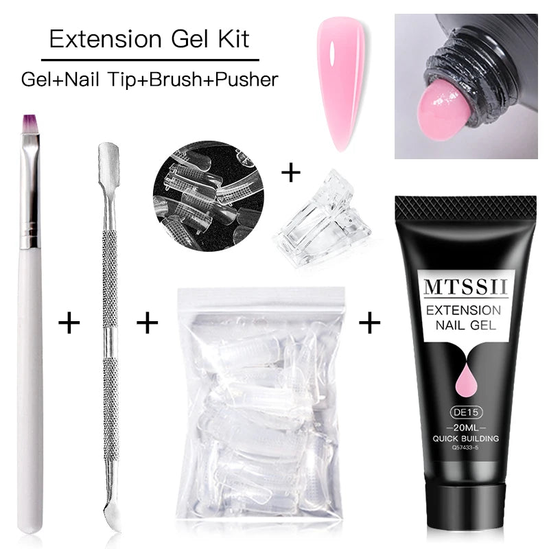 Mtssii 20ml Extension Nail Gel Set Full Manicure Kit Nude Pnk White Quick Extension Nails Building Fingertips Tools Set