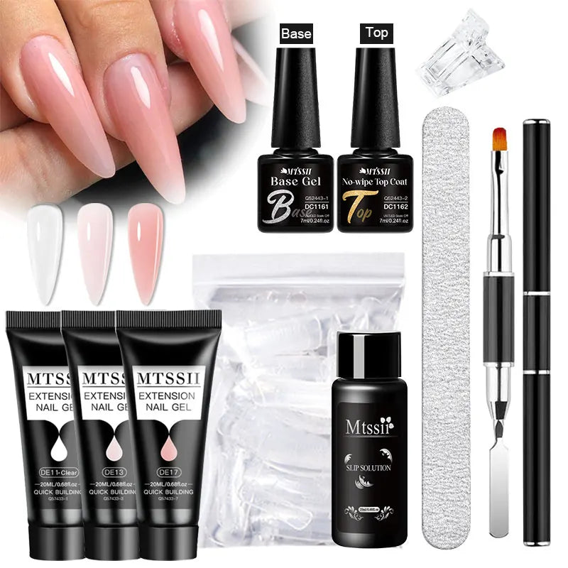 Mtssii 20ml Extension Nail Gel Set Full Manicure Kit Nude Pnk White Quick Extension Nails Building Fingertips Tools Set