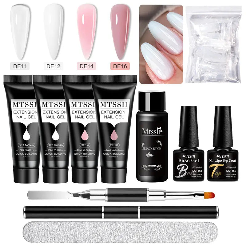 Mtssii 20ml Extension Nail Gel Set Full Manicure Kit Nude Pnk White Quick Extension Nails Building Fingertips Tools Set