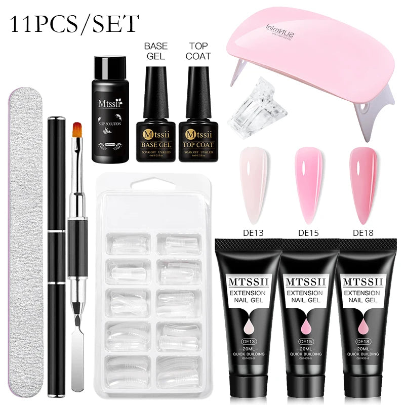 Mtssii 20ml Extension Nail Gel Set Full Manicure Kit Nude Pnk White Quick Extension Nails Building Fingertips Tools Set