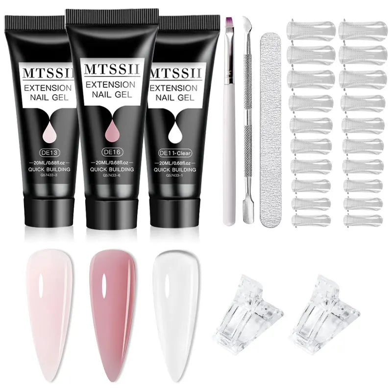 Mtssii 20ml Extension Nail Gel Set Full Manicure Kit Nude Pnk White Quick Extension Nails Building Fingertips Tools Set