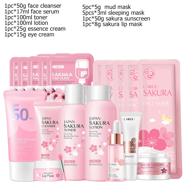 Sakura Facial Cleaner Korean Face  Toner Eye Cream Sunscreen Cosmetics Skin Care Set