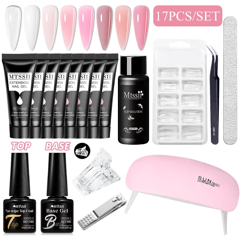 Mtssii 20ml Extension Nail Gel Set Full Manicure Kit Nude Pnk White Quick Extension Nails Building Fingertips Tools Set