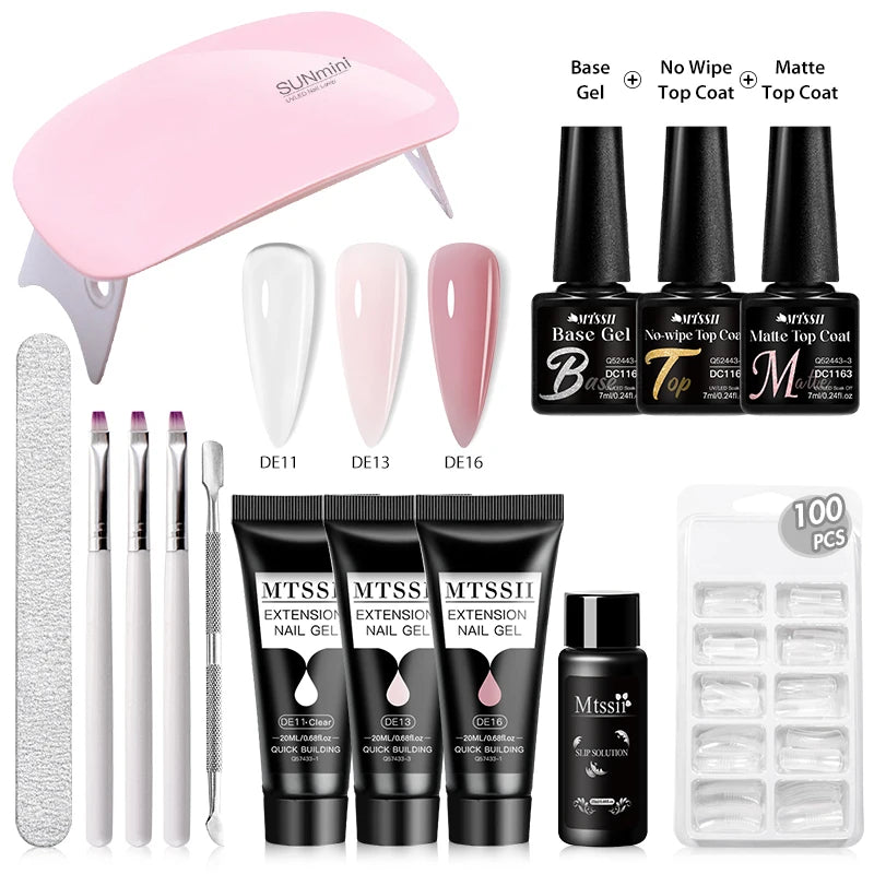 Mtssii 20ml Extension Nail Gel Set Full Manicure Kit Nude Pnk White Quick Extension Nails Building Fingertips Tools Set