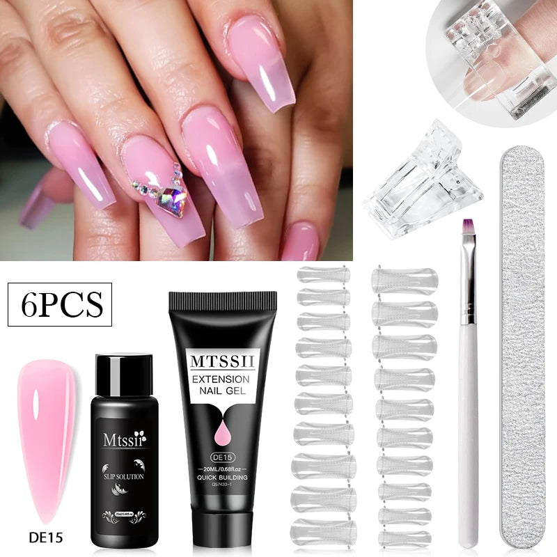 Mtssii 20ml Extension Nail Gel Set Full Manicure Kit Nude Pnk White Quick Extension Nails Building Fingertips Tools Set