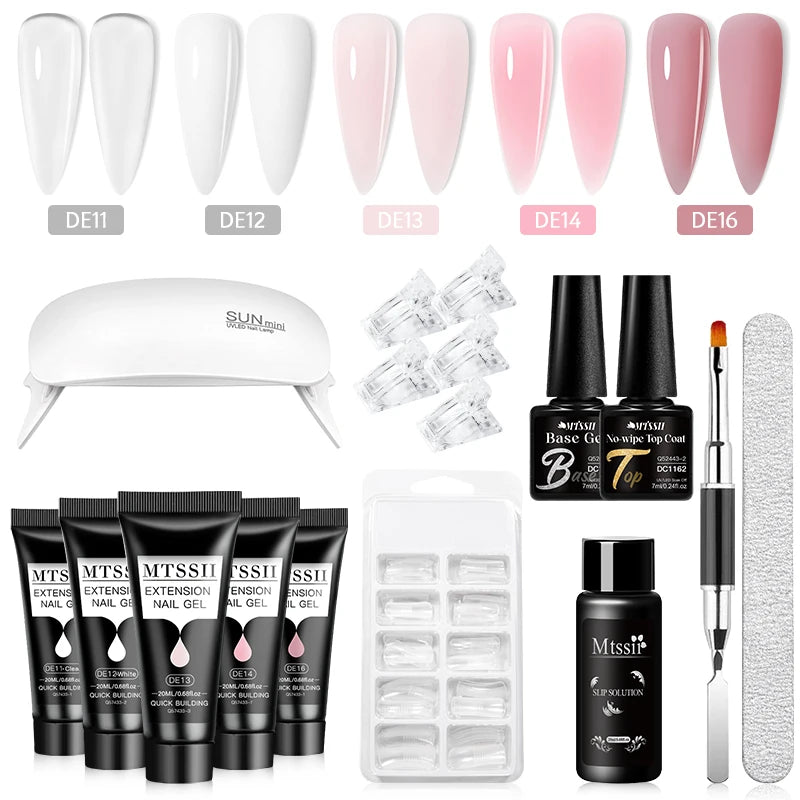 Mtssii 20ml Extension Nail Gel Set Full Manicure Kit Nude Pnk White Quick Extension Nails Building Fingertips Tools Set