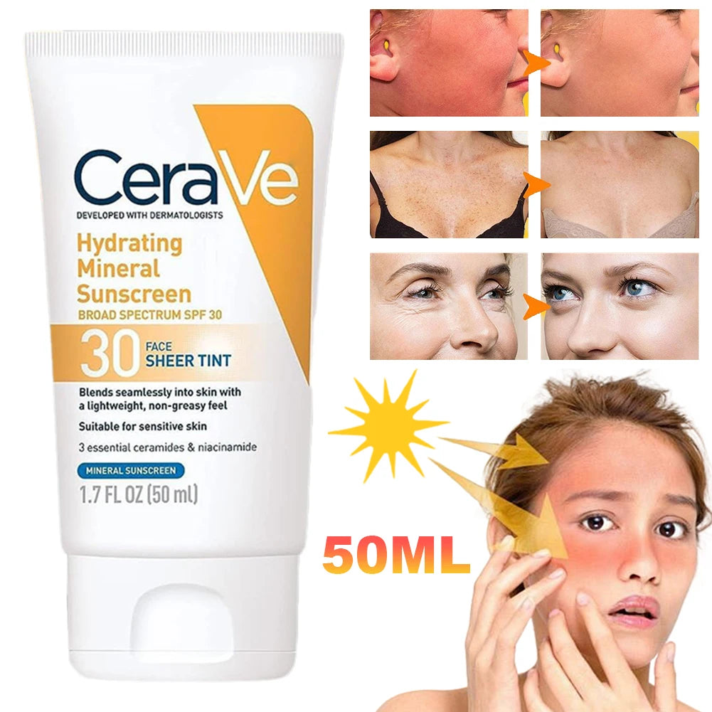 Moisturizing Mineral Sunscreen Face Sheer Tint SPF 3 UV Protection Face Cream 50ML Hydrating Face Sunscreen Oil Control