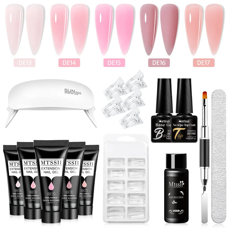 Mtssii 20ml Extension Nail Gel Set Full Manicure Kit Nude Pnk White Quick Extension Nails Building Fingertips Tools Set