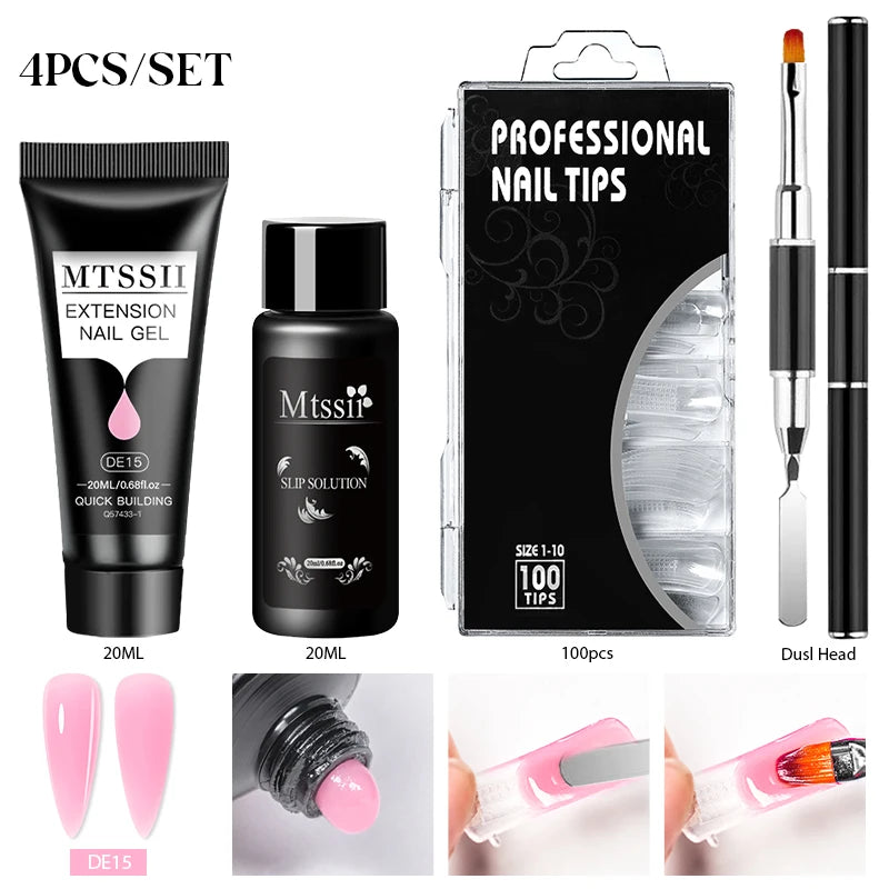 Mtssii 20ml Extension Nail Gel Set Full Manicure Kit Nude Pnk White Quick Extension Nails Building Fingertips Tools Set