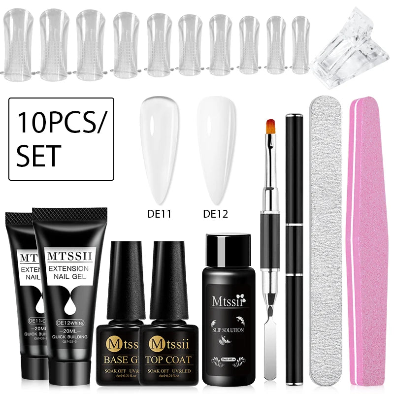 Mtssii 20ml Extension Nail Gel Set Full Manicure Kit Nude Pnk White Quick Extension Nails Building Fingertips Tools Set