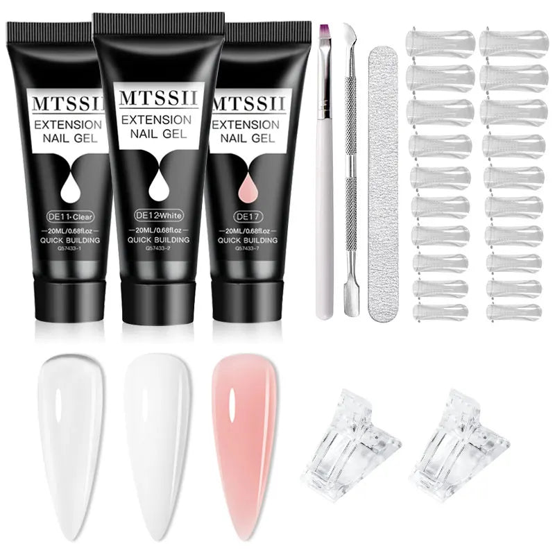 Mtssii 20ml Extension Nail Gel Set Full Manicure Kit Nude Pnk White Quick Extension Nails Building Fingertips Tools Set