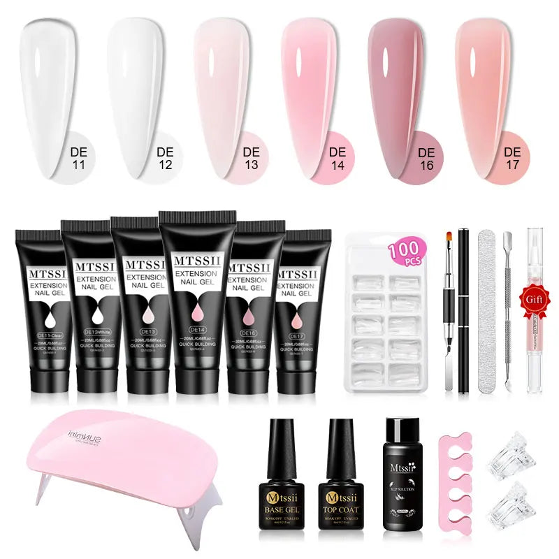 Mtssii 20ml Extension Nail Gel Set Full Manicure Kit Nude Pnk White Quick Extension Nails Building Fingertips Tools Set