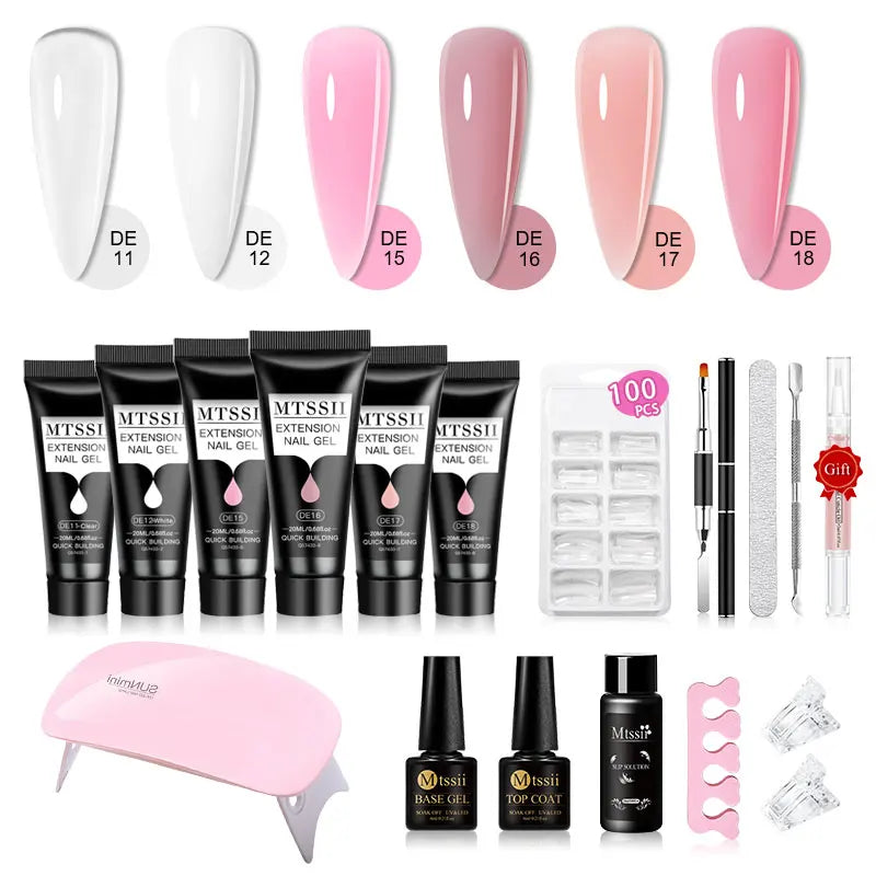 Mtssii 20ml Extension Nail Gel Set Full Manicure Kit Nude Pnk White Quick Extension Nails Building Fingertips Tools Set