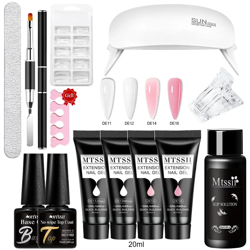 Mtssii 20ml Extension Nail Gel Set Full Manicure Kit Nude Pnk White Quick Extension Nails Building Fingertips Tools Set