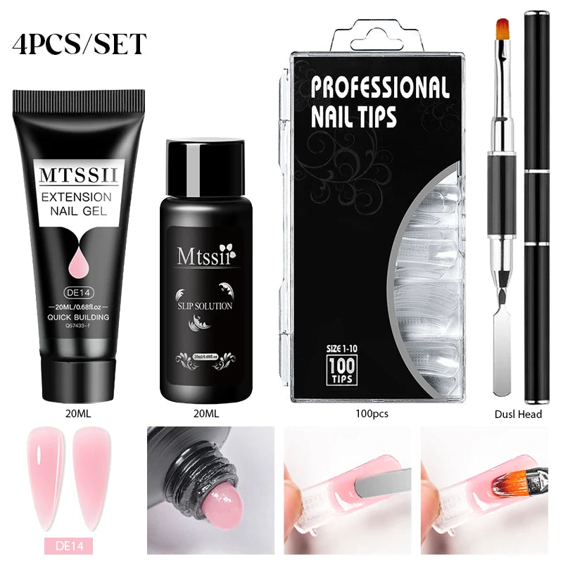 Mtssii 20ml Extension Nail Gel Set Full Manicure Kit Nude Pnk White Quick Extension Nails Building Fingertips Tools Set