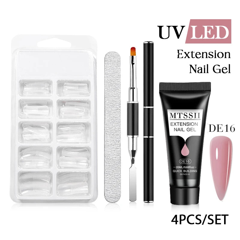 Mtssii 20ml Extension Nail Gel Set Full Manicure Kit Nude Pnk White Quick Extension Nails Building Fingertips Tools Set