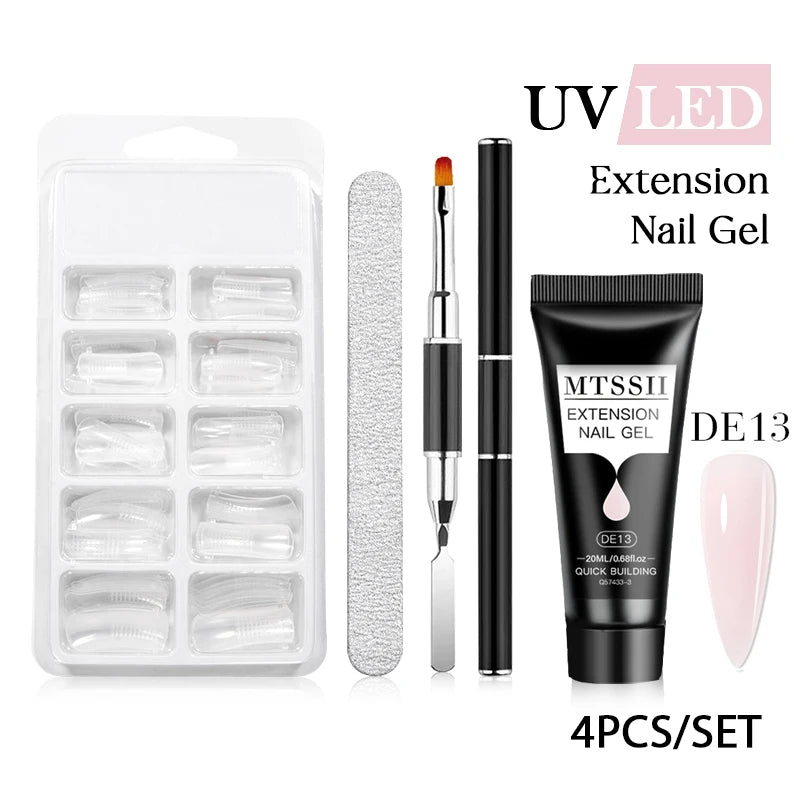 Mtssii 20ml Extension Nail Gel Set Full Manicure Kit Nude Pnk White Quick Extension Nails Building Fingertips Tools Set