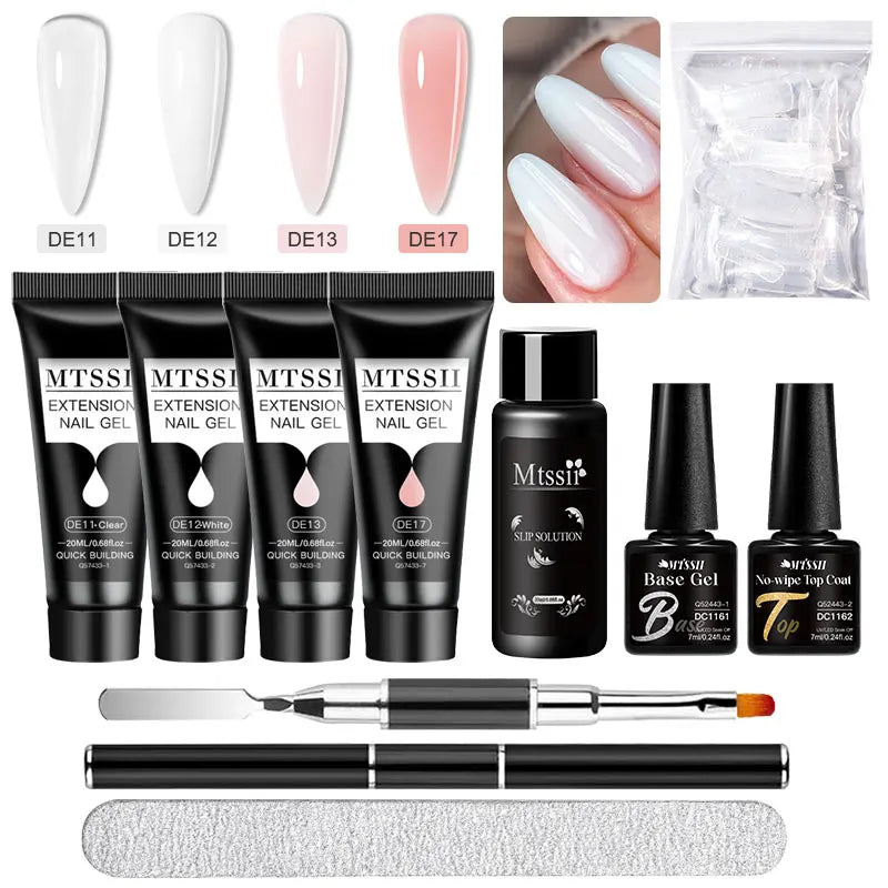 Mtssii 20ml Extension Nail Gel Set Full Manicure Kit Nude Pnk White Quick Extension Nails Building Fingertips Tools Set